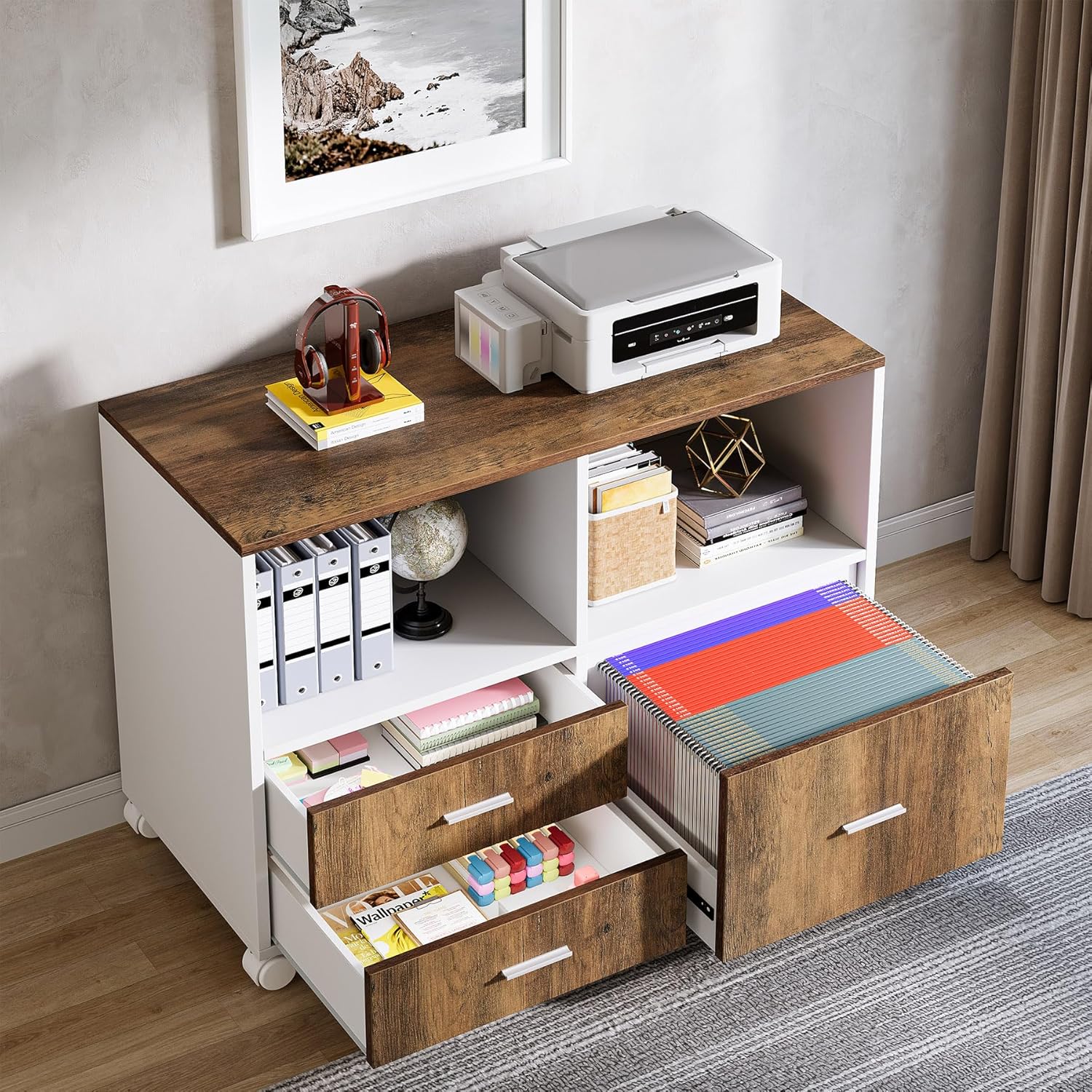 \L Shaped Desk with Drawer Cabinet, 63