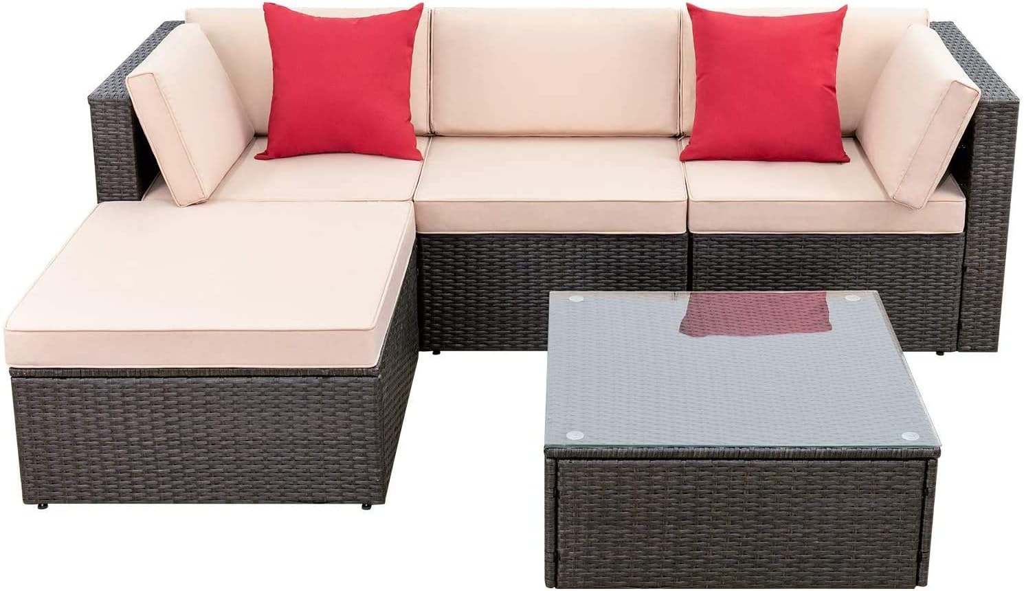 5 Pieces All-Weather Patio Furniture Set with Cushions
