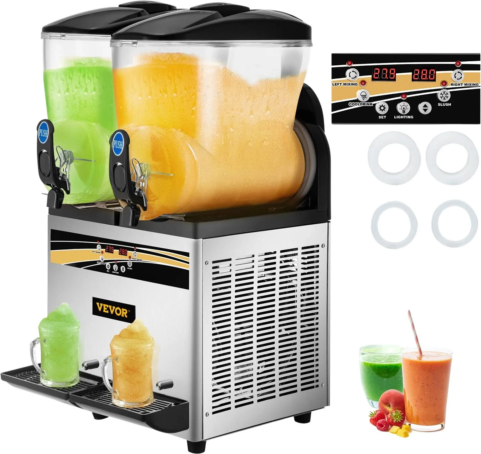 2025 VEVOR Margarita Machine 15Lx2 Tank Commercial Slushy Machine Slushie Machine 1000W Commercial Margarita Maker Smoothie Frozen Drink Maker for