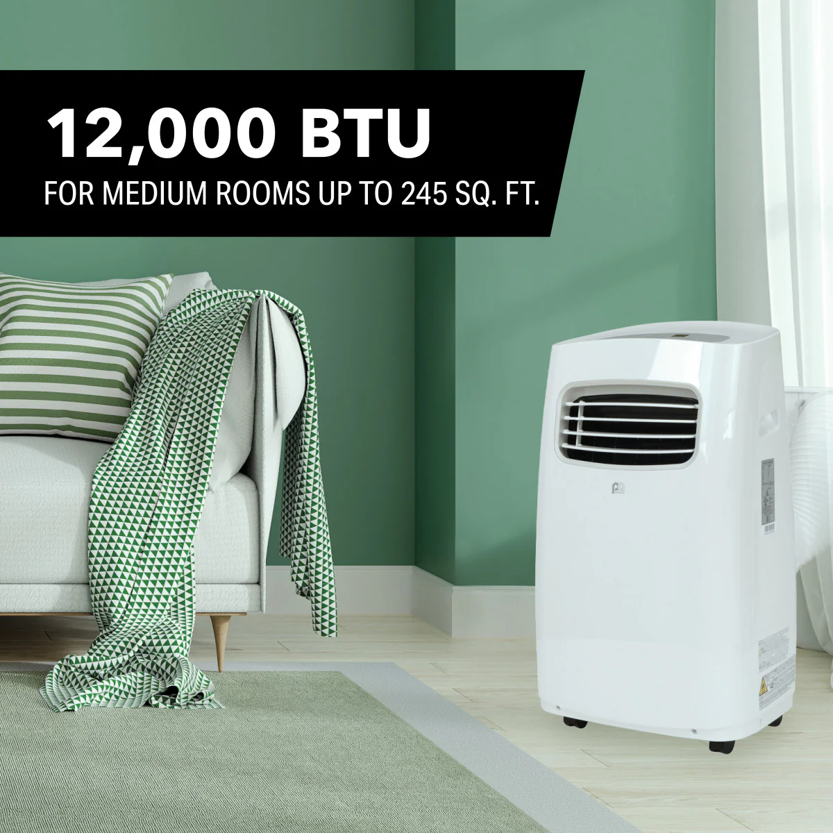 2026 12,000 BTU/6,500 SACC Portable Air Conditioner with Full-Function Remote Control