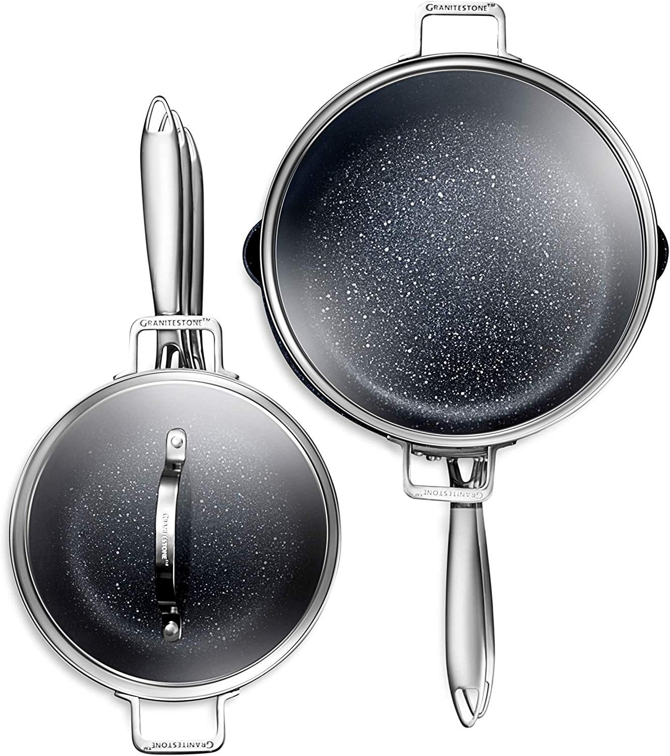 Granitestone Stackmaster Nonstick Pots and Pans Set, 10 Piece Complete Cookware Set, Stackable Design with Ultra Nonstick Mineral and Diamond Coating, Dishwasher and Oven Safe