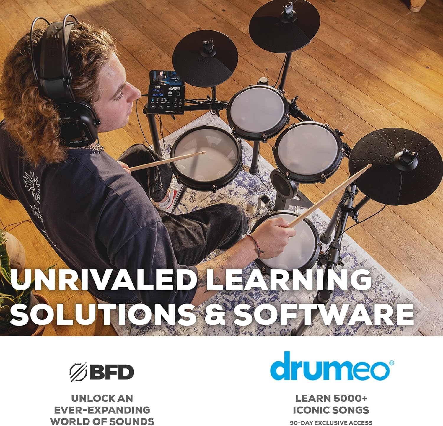 Max Electric Drum Set with Mesh Pads & Bluetooth