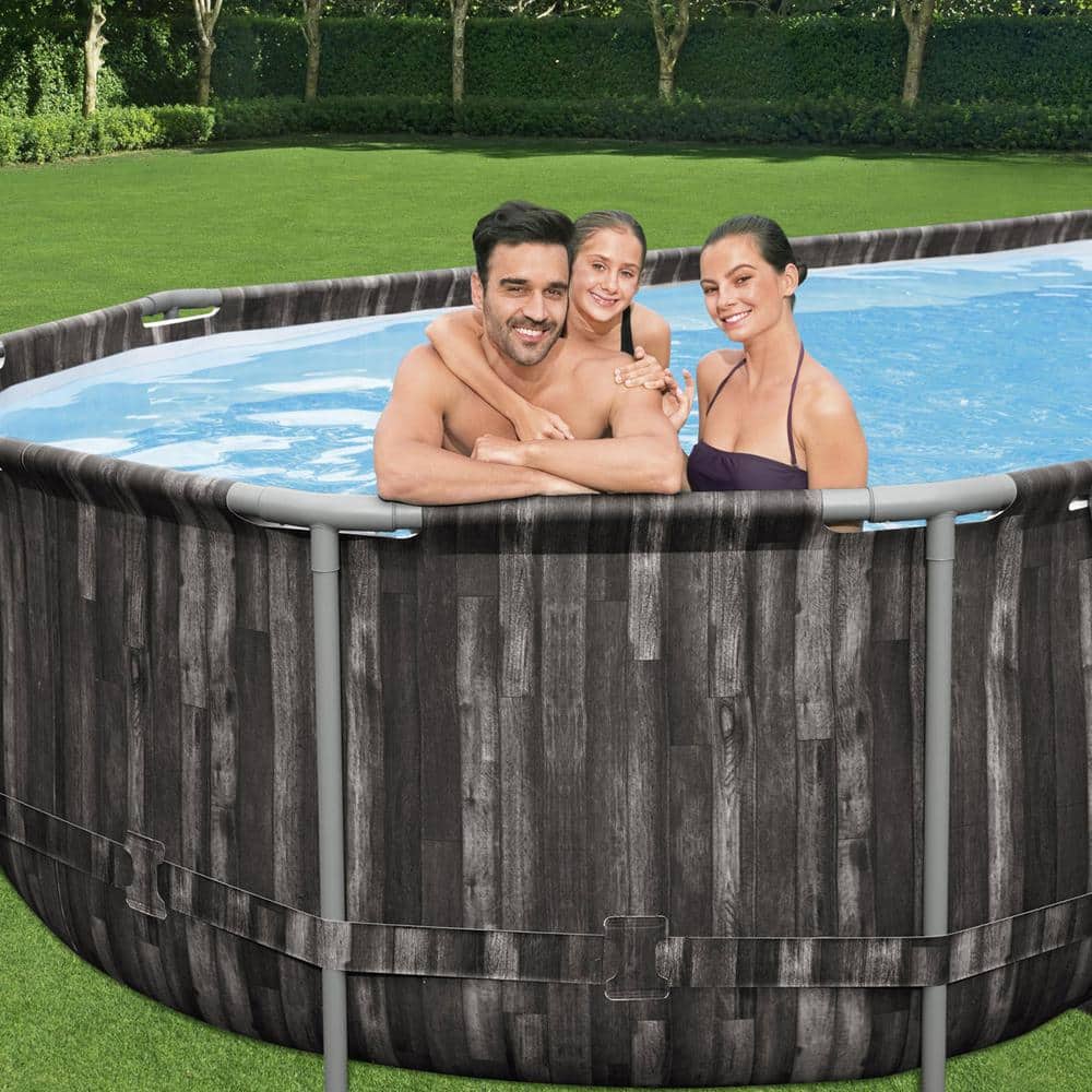 Bestway Power Steel 24ft x 12ft Oval Above Ground Pool Set with Pump, Ladder & Cover