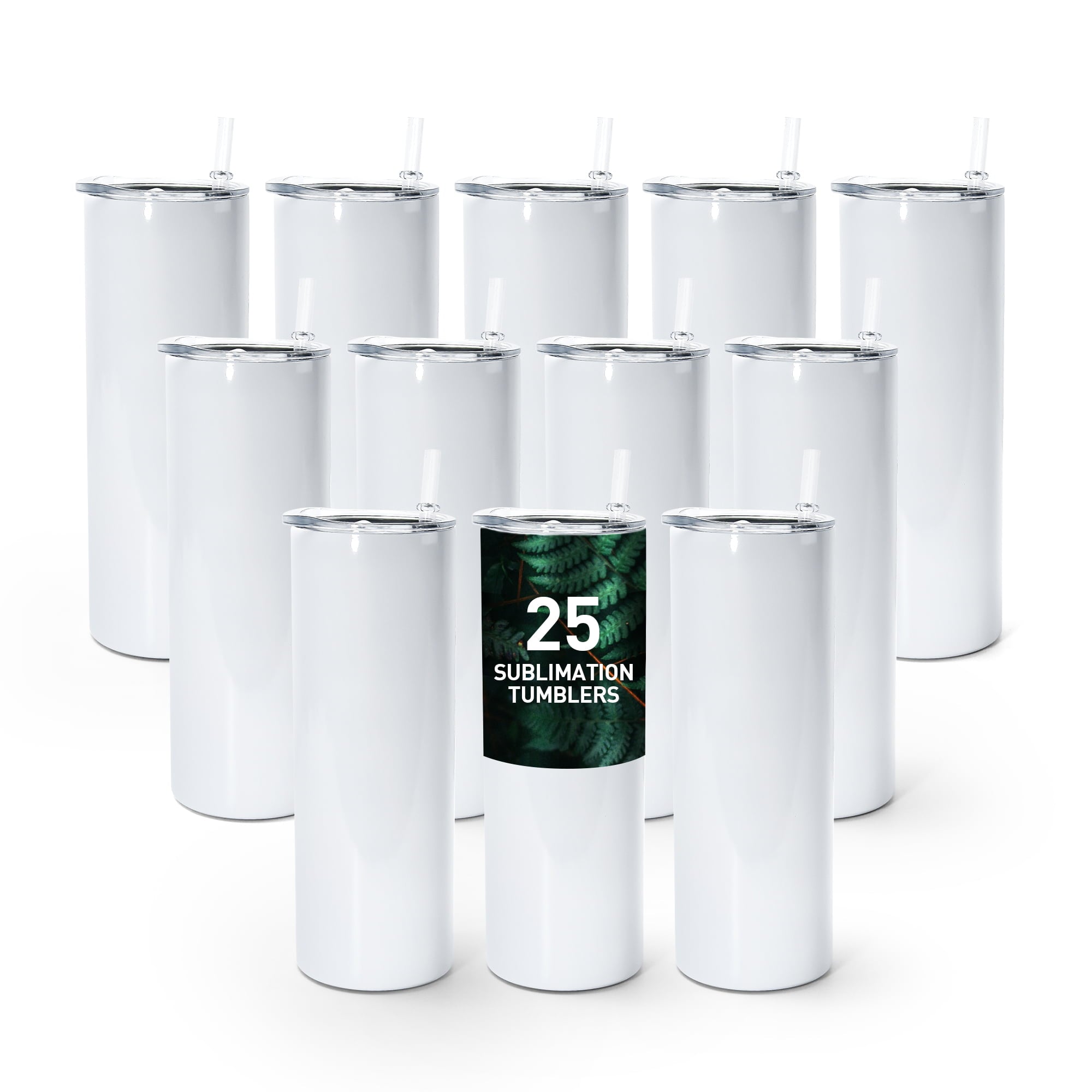 AGH 25 Pack 20oz Sublimation Tumblers Straight Skinny Tumblers Bulk, Stainless Steel White Insulated Tumbler with Lids and Straws