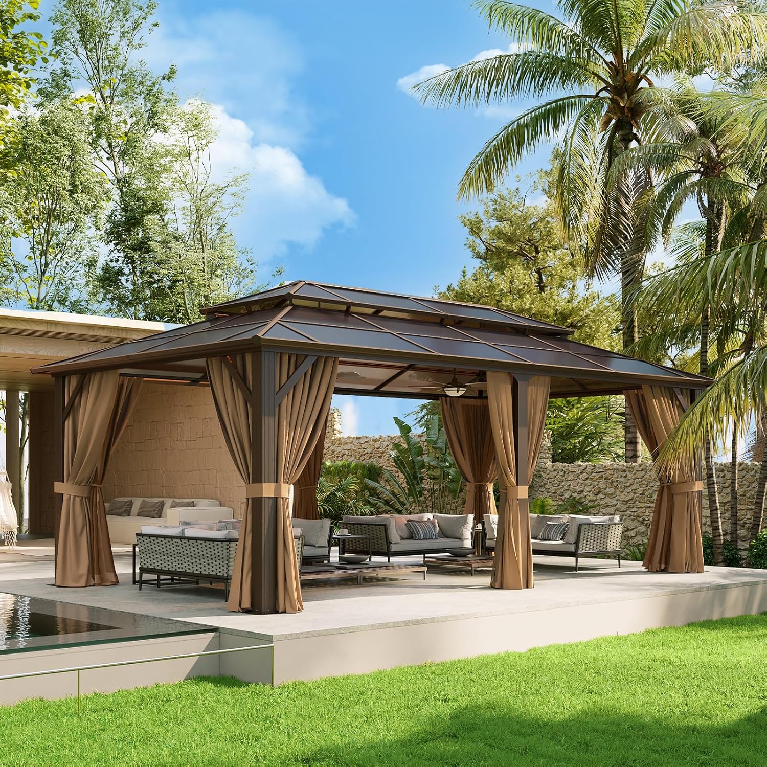 12’X10′ Hardtop Gazebo with Curtains and Netting