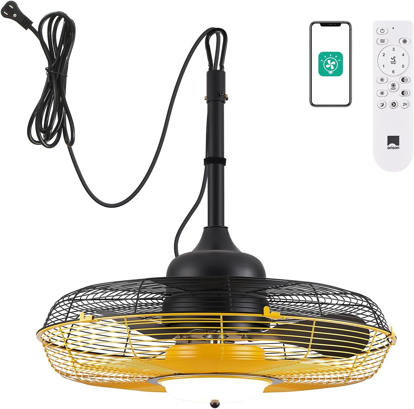 2026 Outdoor Ceiling Fan with Light, Plug in Ceiling Fan with Remote, Gazebo Fans Outdoor Hanging for Patios Waterproof, Wet Rated Hanging Fan with App Control