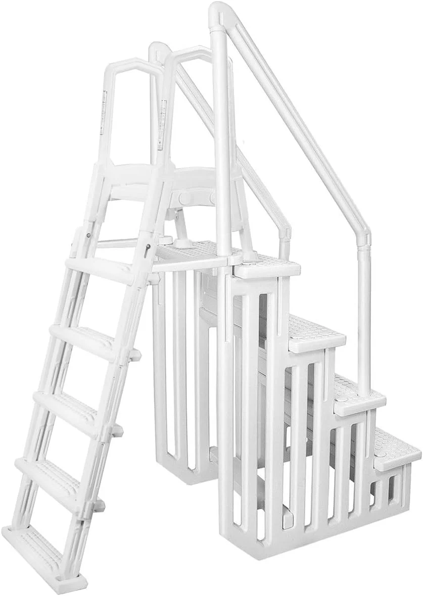 Deluxe Above-Ground Pool Ladder A-Frame Swimming Non-Sliip Step Ladder, White