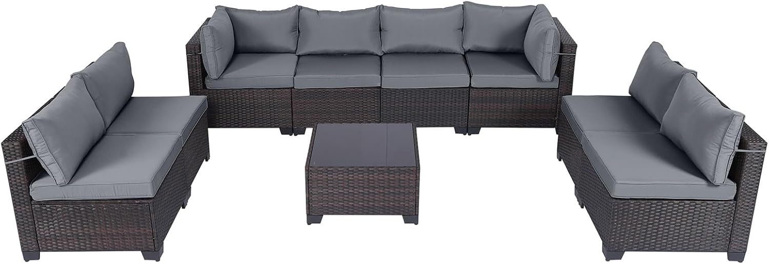 7 Pieces Rattan Patio Furniture Set with Tea Table