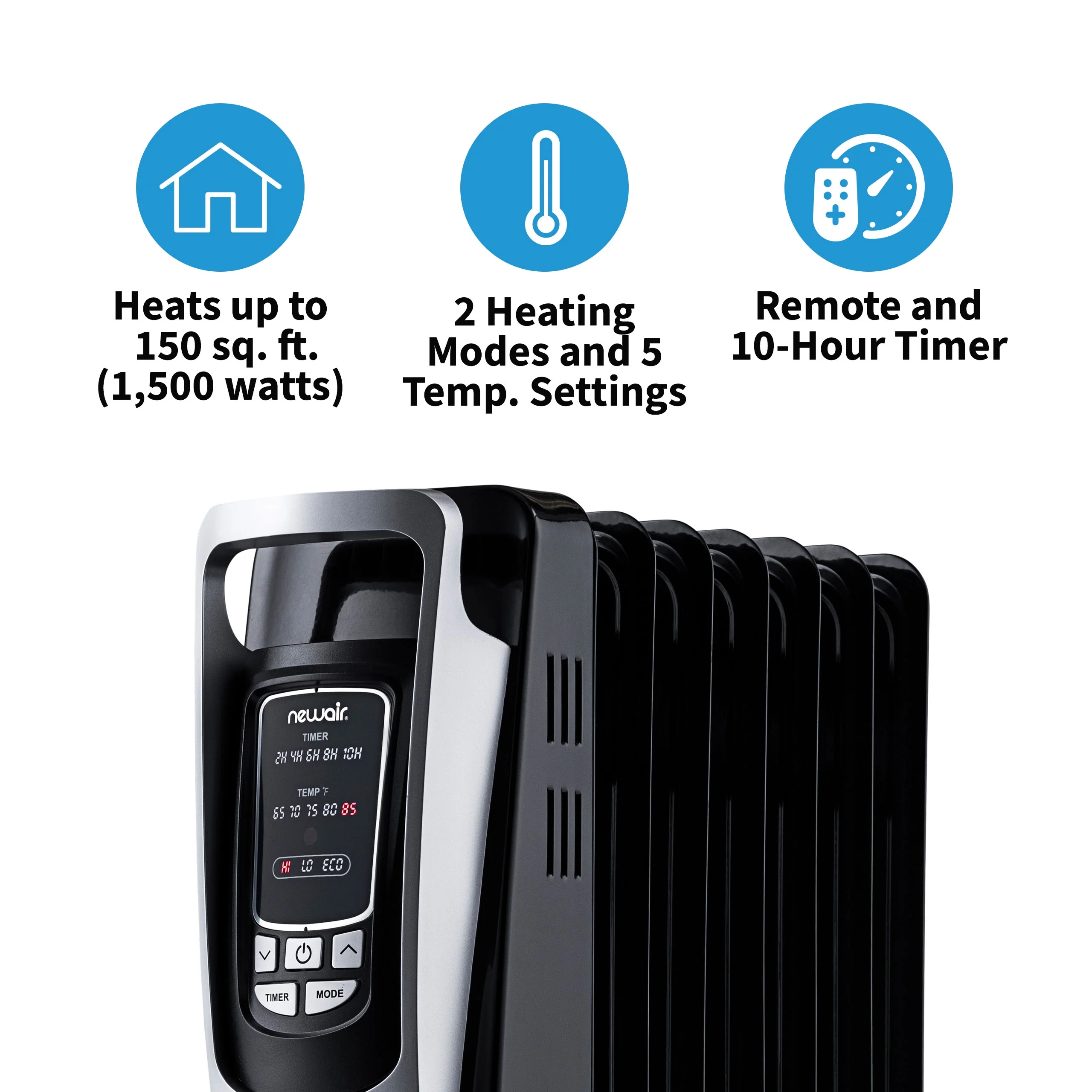 2026 Newair Electric Oil-Filled Freestanding Space Heater, Indoor Personal Heater, 162 sq. ft. of Space