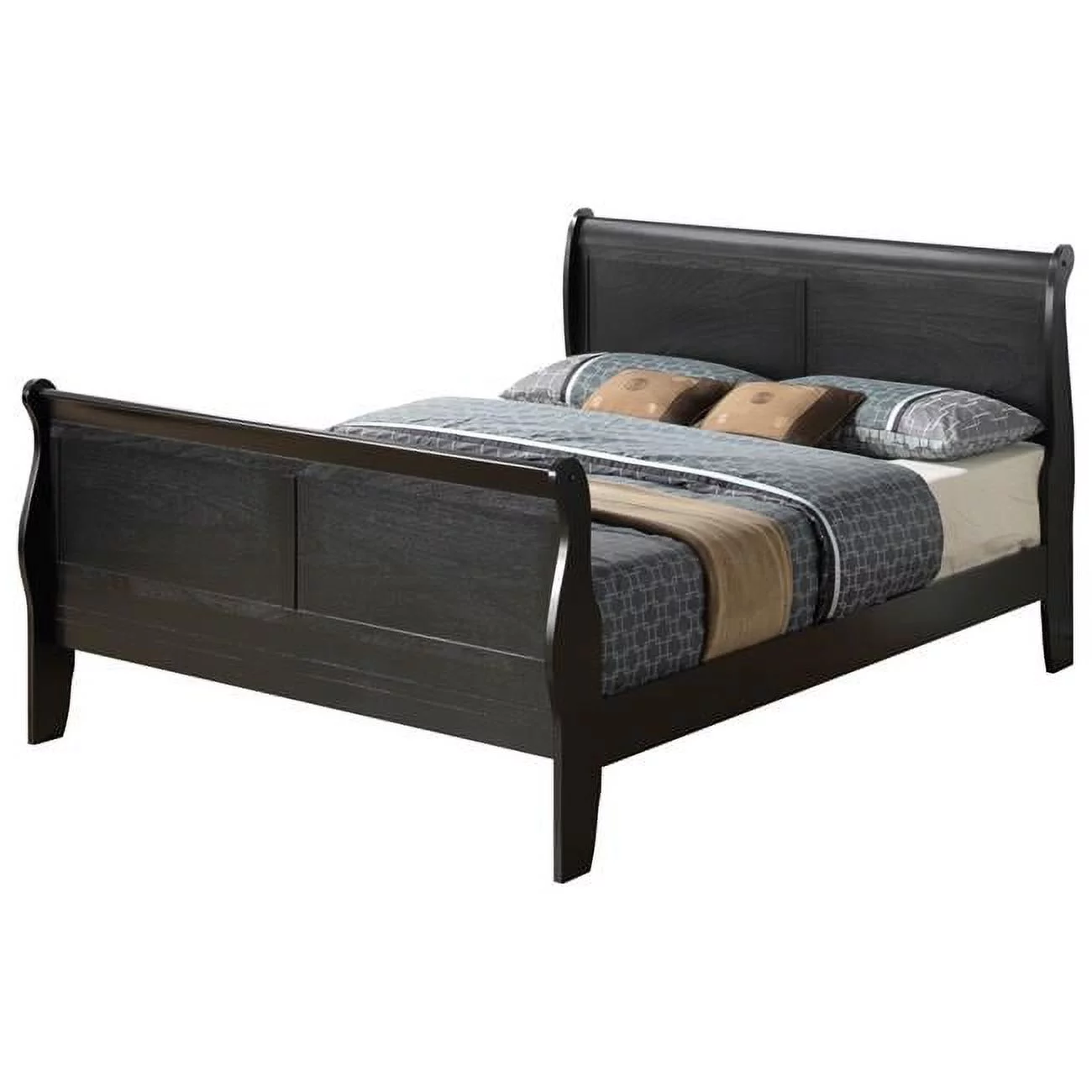 2026 Passion Furniture Louis Philippe Sleigh Wood Bed with High Footboard, Black - King Size