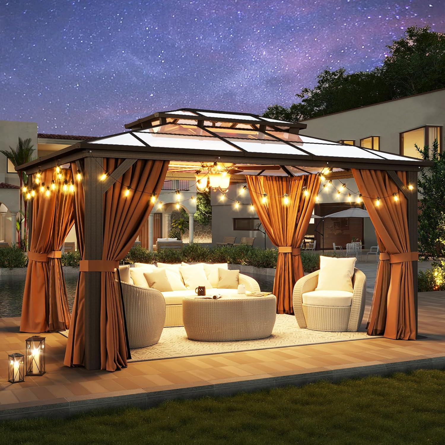 12’X10′ Hardtop Gazebo with Curtains and Netting