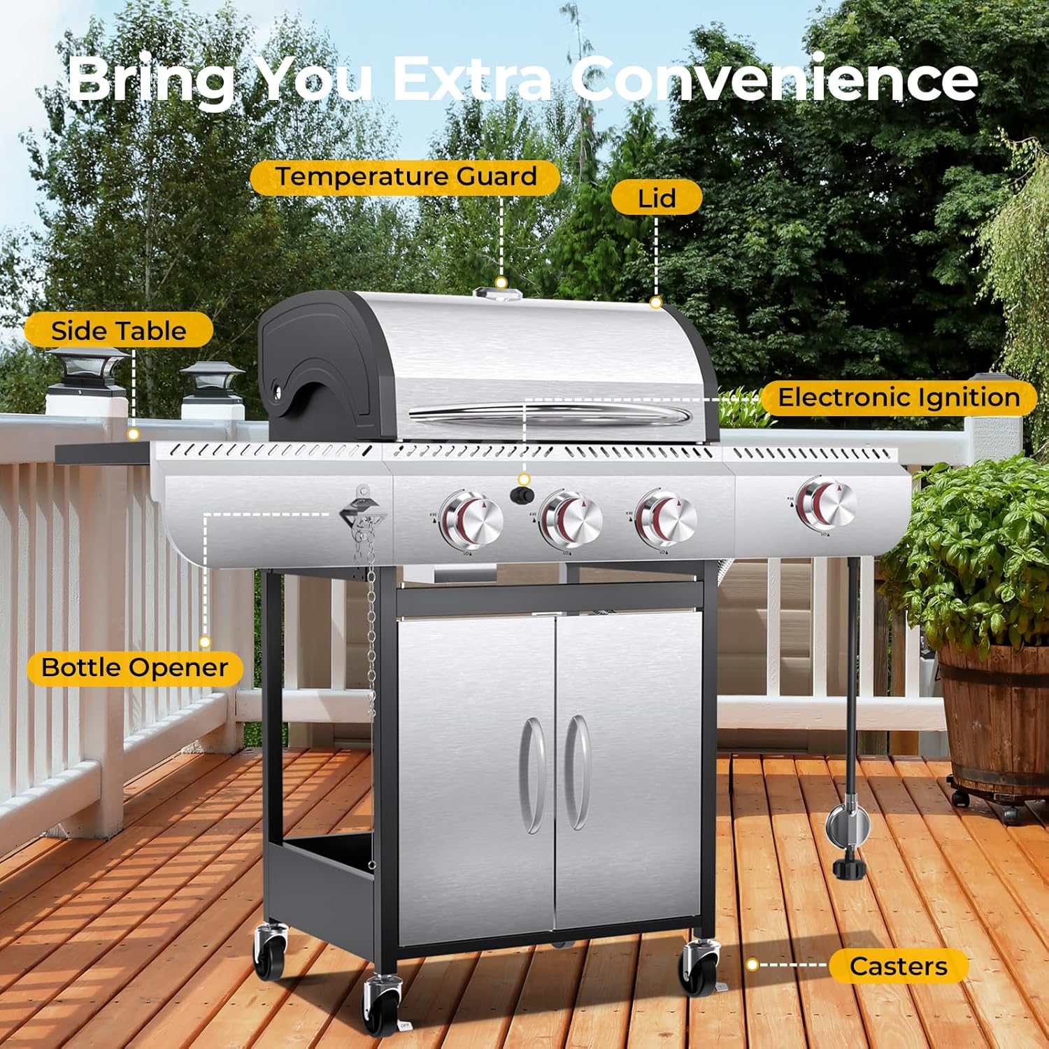 2026 3 & 4-Burner Propane Gas Grills with Side Burners, for Outdoor Cooking, BBQ, Patio, Camping