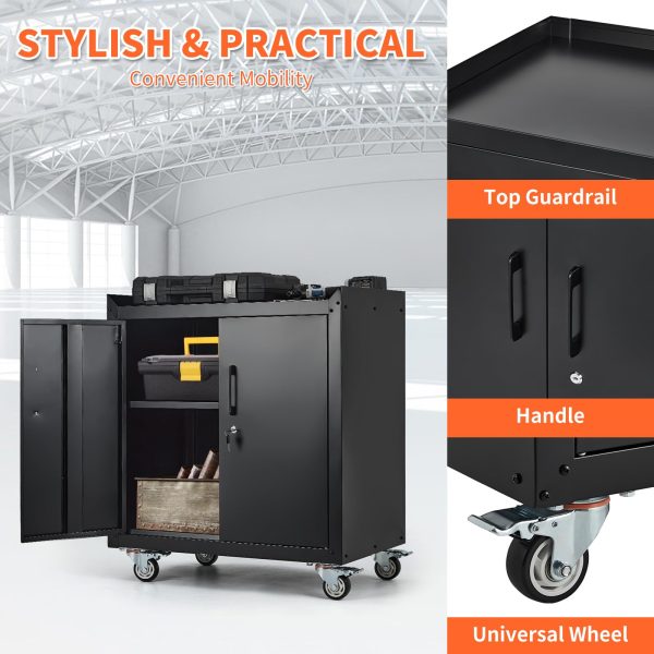 2026 Garage Storage Cabinet with Wheels, 2 Door Tool Cabinet with Adjustable Shelves, Metal Lockable Tool Cabinet, Rolling Tool Chest for Home, 34 H x 30.3 L x 18 W, Assembly Required