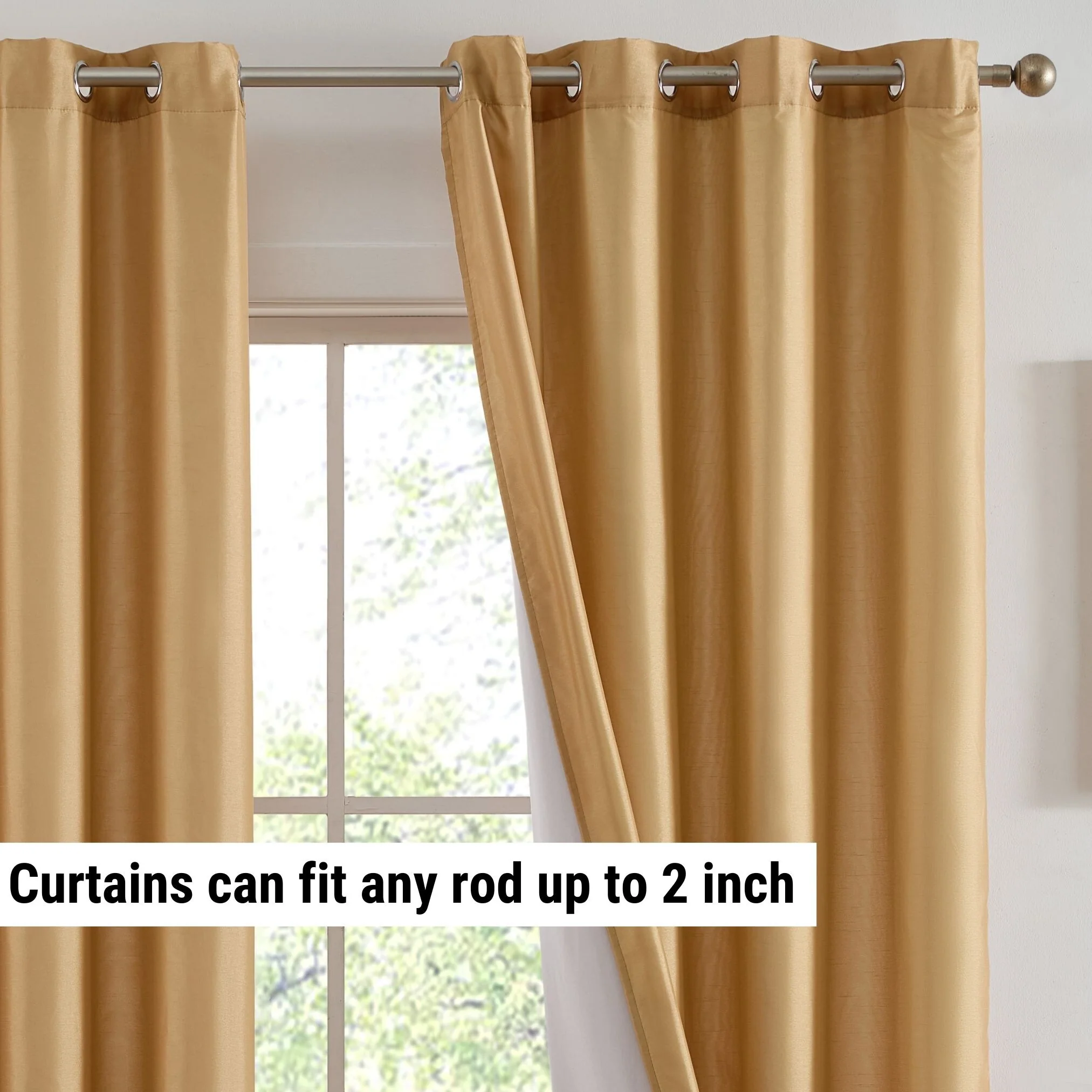 HLC.me Jefferson Faux Silk Semi Sheer Light Filtering Lined Grommet Window Curtain Bedroom, 2 Panels