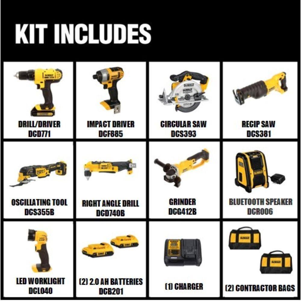 DW 20V MAX Cordless 9 Tool Combo Kit with (2) 20V 2.0Ah Batteries and Charger DCK940D2