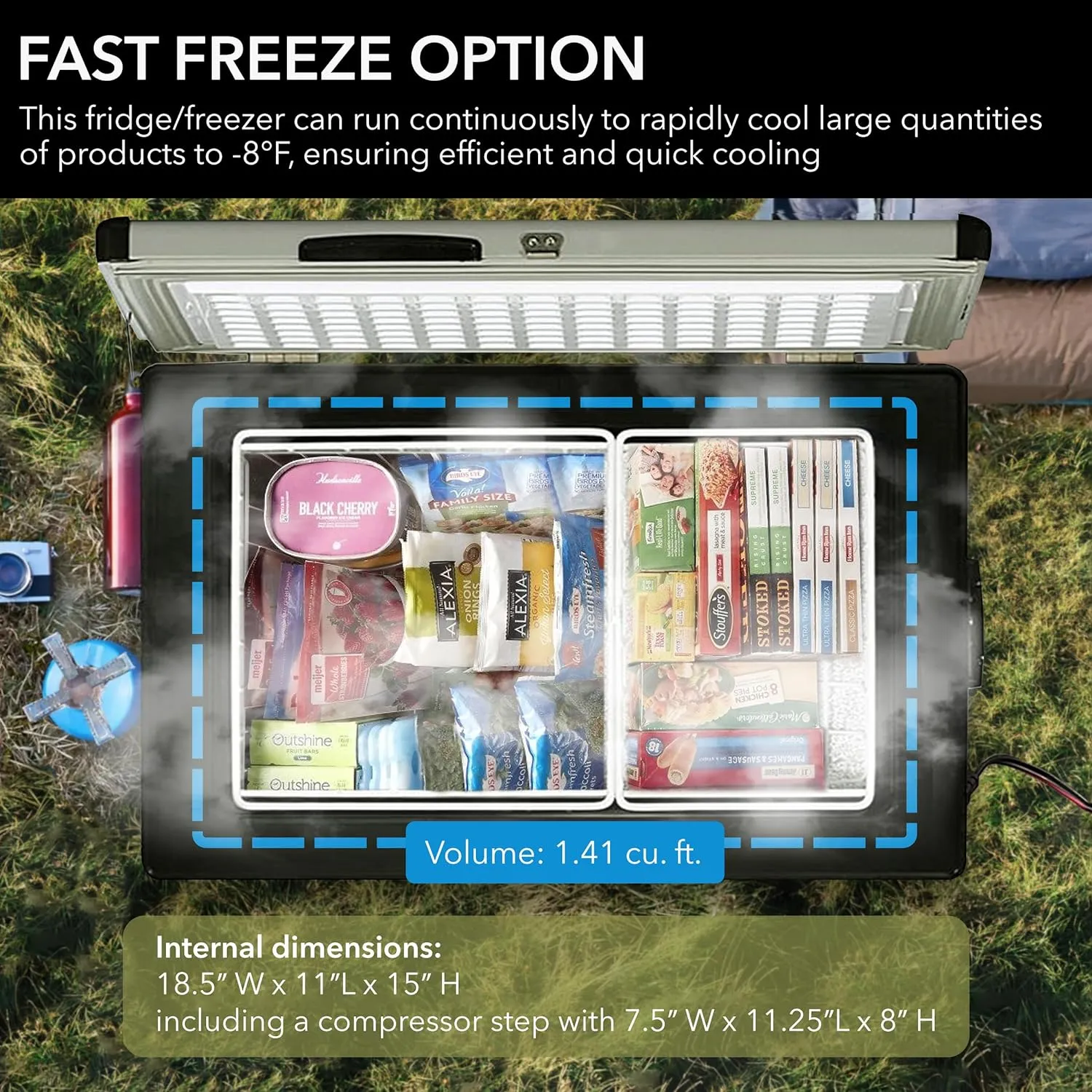 FM-65G 65 Quart Portable Refrigerator and Deep, AC 110V/ DC 12V, Real Chest Freezer for Car, Home, Camping, and RV with-8°F to 50°F Temperature Range, Gray, One Size
