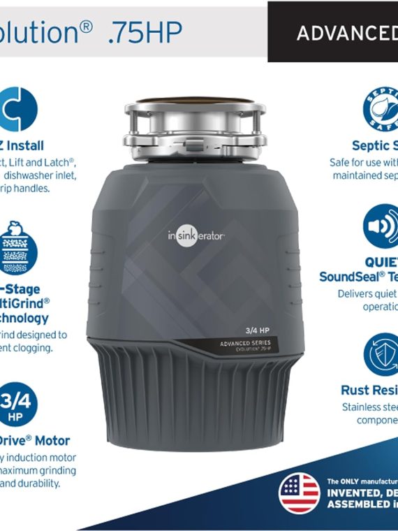 EVOLUTION 0.75HP 3/4 HP, Advanced Series EZ Connect Continuous Feed Food Waste Garbage Disposal, Gray – Advanced Series with EZ Connect
