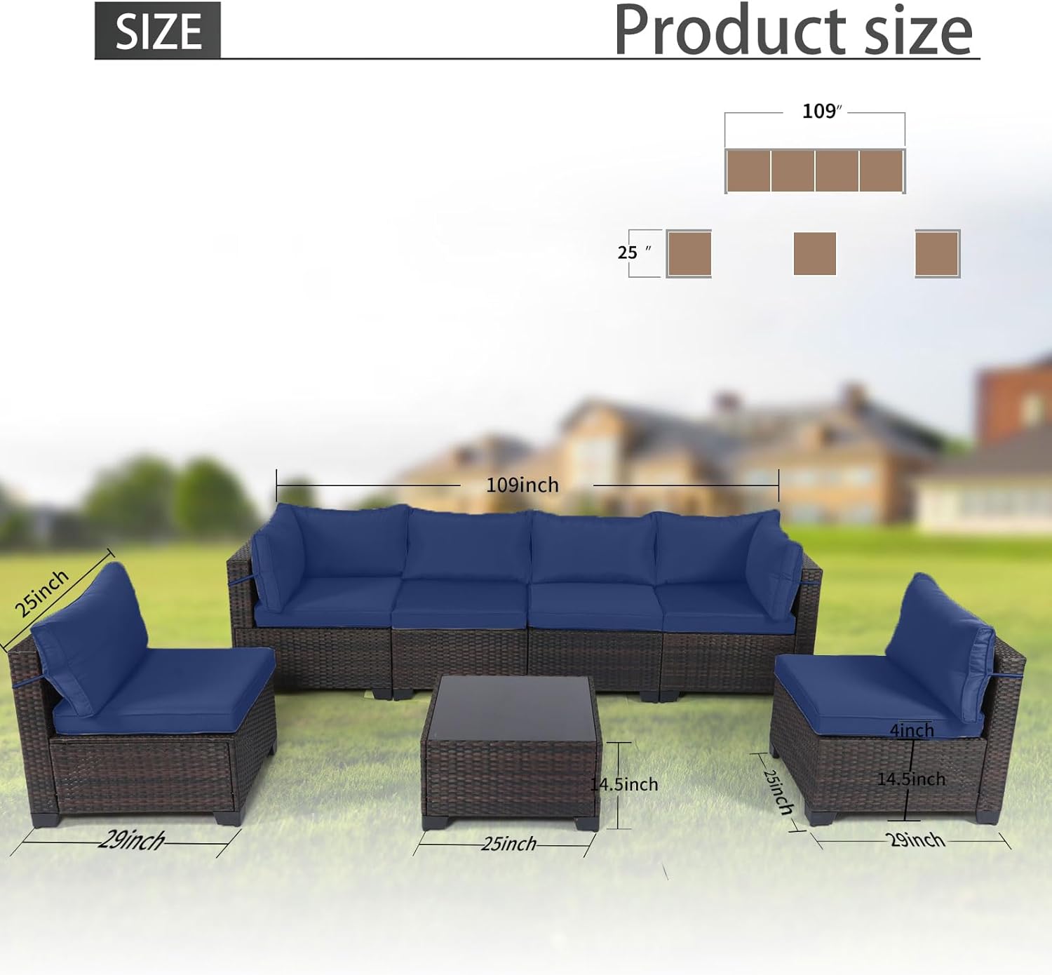 7 Pieces Rattan Patio Furniture Set with Tea Table