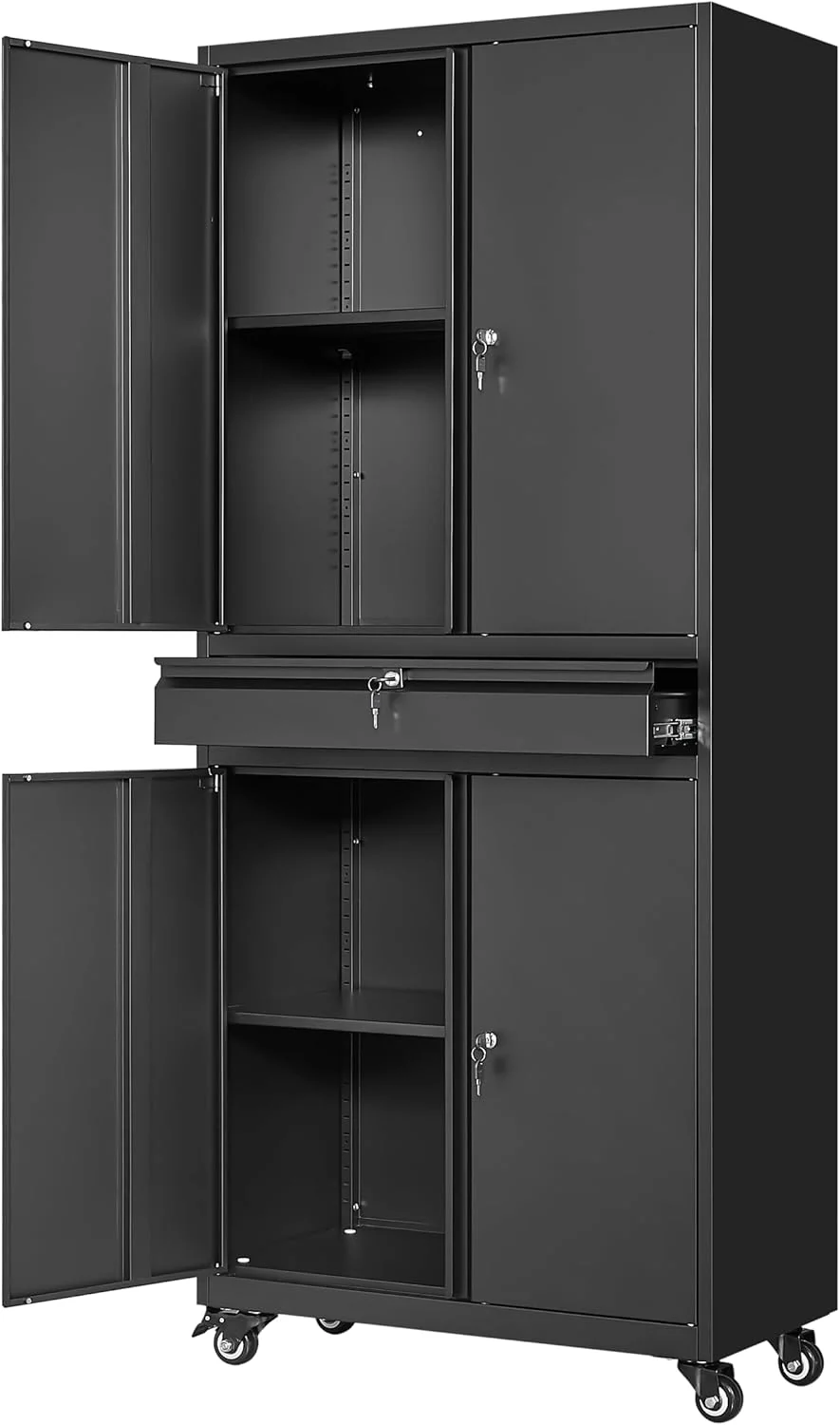 Yizosh Metal Garage Storage Cabinet with Locking Doors and Adjustable Shelves, Tool Storage Cabinet with 1 Drawer - 71