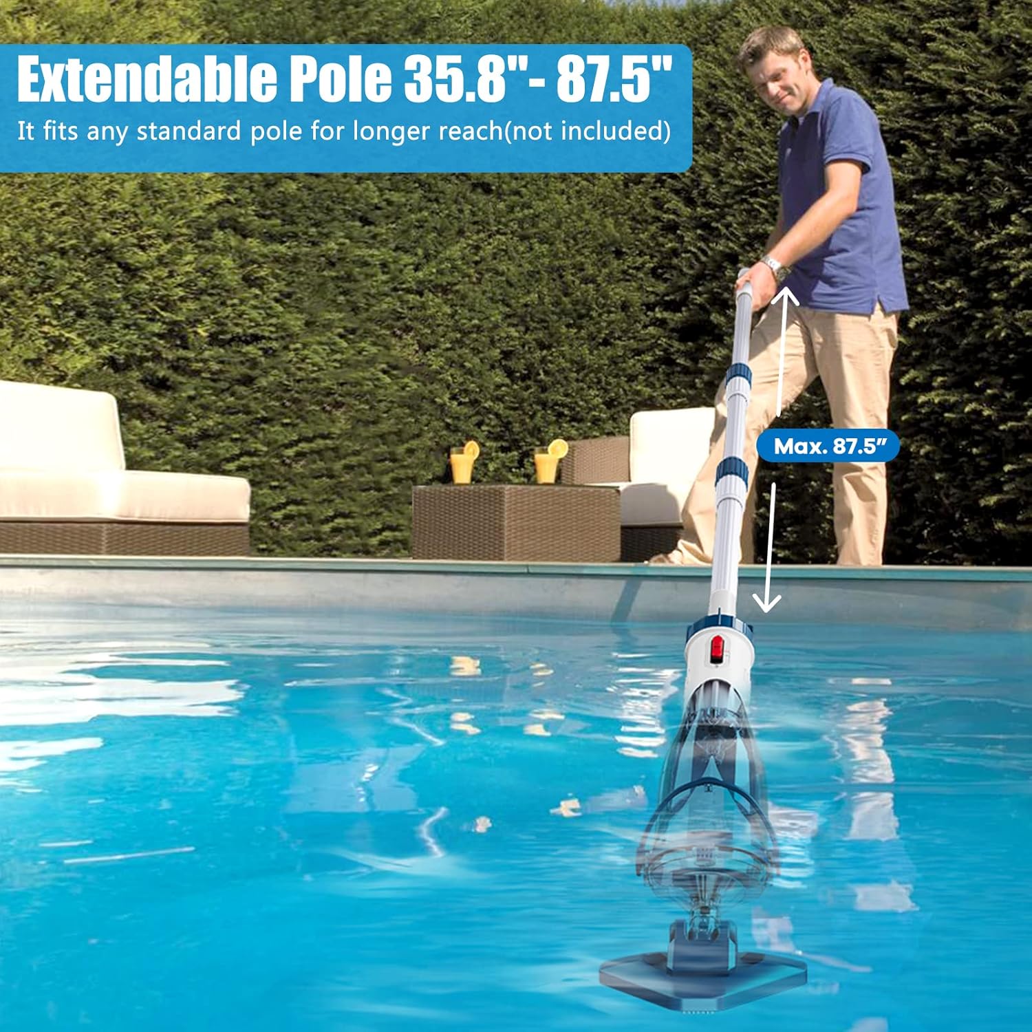 2026 Pool Vacuum for Above Ground Pool with a Telescopic Pole, Running time up to 1H, T403 Handheld Rechargeable Pool Cleaner with Powerful Suction up to 18.5 gallons/min, Ideal for Leaves, Debris