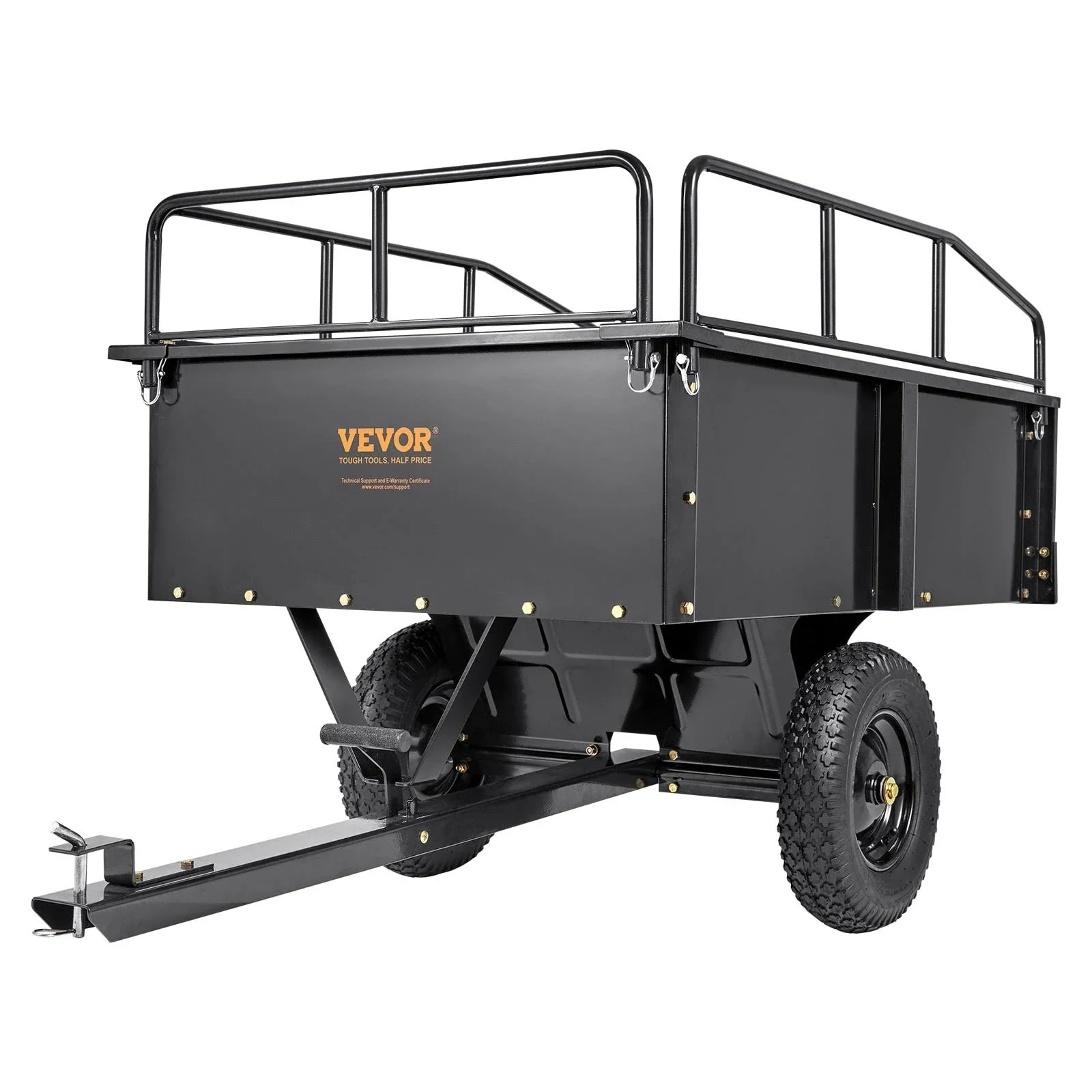 VEVOR Heavy Duty ATV Trailer Steel Dump Cart, 750-Pound 15 Cubic Feet, Garden Utility Trailer with Removable Sides for Riding L