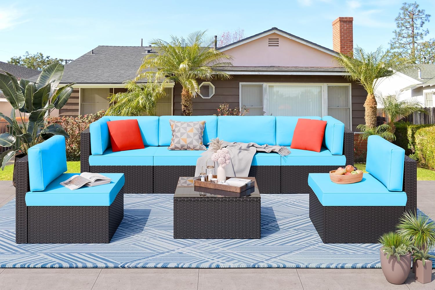 5 Piece All-Weather Patio Furniture Set with Ottoman