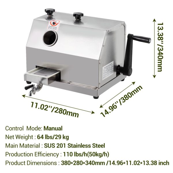 2026 Manual Sugar Cane Juicer Machine, Sugar Cane Press with 3 Stainless Steel Drums and 2.4-inch Large Inlet, Sugarcane Juice Machine with 110LBS/H, Suitable for Home/Commercial Use
