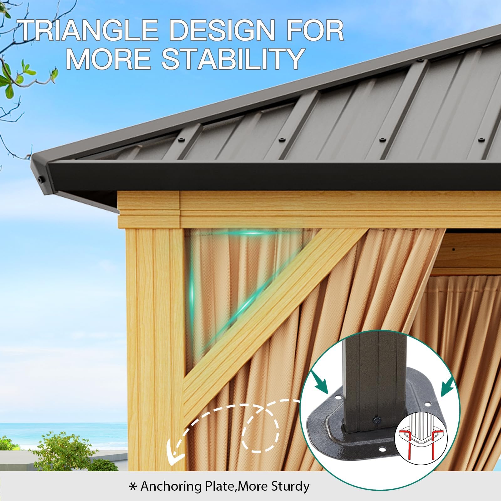 2026 10X13 FT Outdoor Galvanised Steel Hardtop Gazebo, Heavy Duty Double Roof Outdoor Gazebo with Netting and Sunshade Curtains, Aluminium Framed Gazebo for Patio, Terrace, Lawn and Deck, Khaki