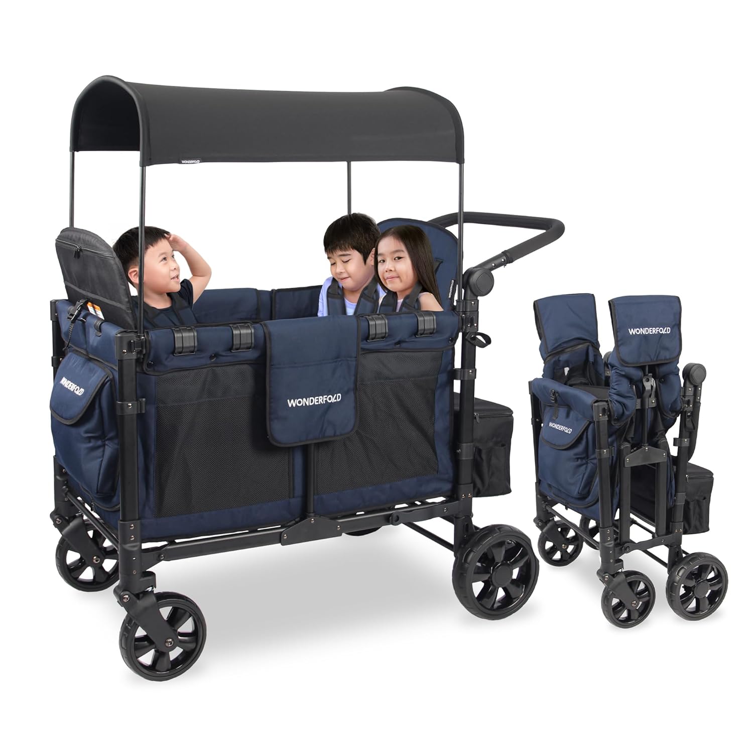 2026 Original Stroller Wagon (4 Seater) - Collapsible Wagon Stroller with Seats with 5-Point Harnesses, Easy Access Zipper Door, and Removable Sun Canopy, Gray