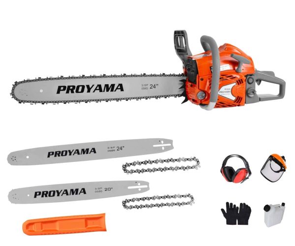 PROYAMA 68CC 2-Cycle Top Handle Gas Powered Chainsaw 24 Inch 20 Inch Petrol Handheld Cordless Chain Saw for Tree Wood Cutting