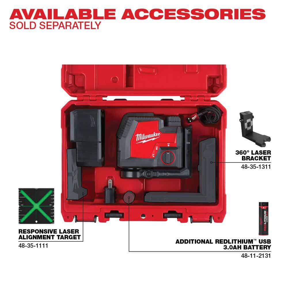 3522-21 Green 100 ft. Cross Line and Plumb Points Rechargeable Laser Level with REDLITHIUM Lithium-Ion USB Battery and Charger