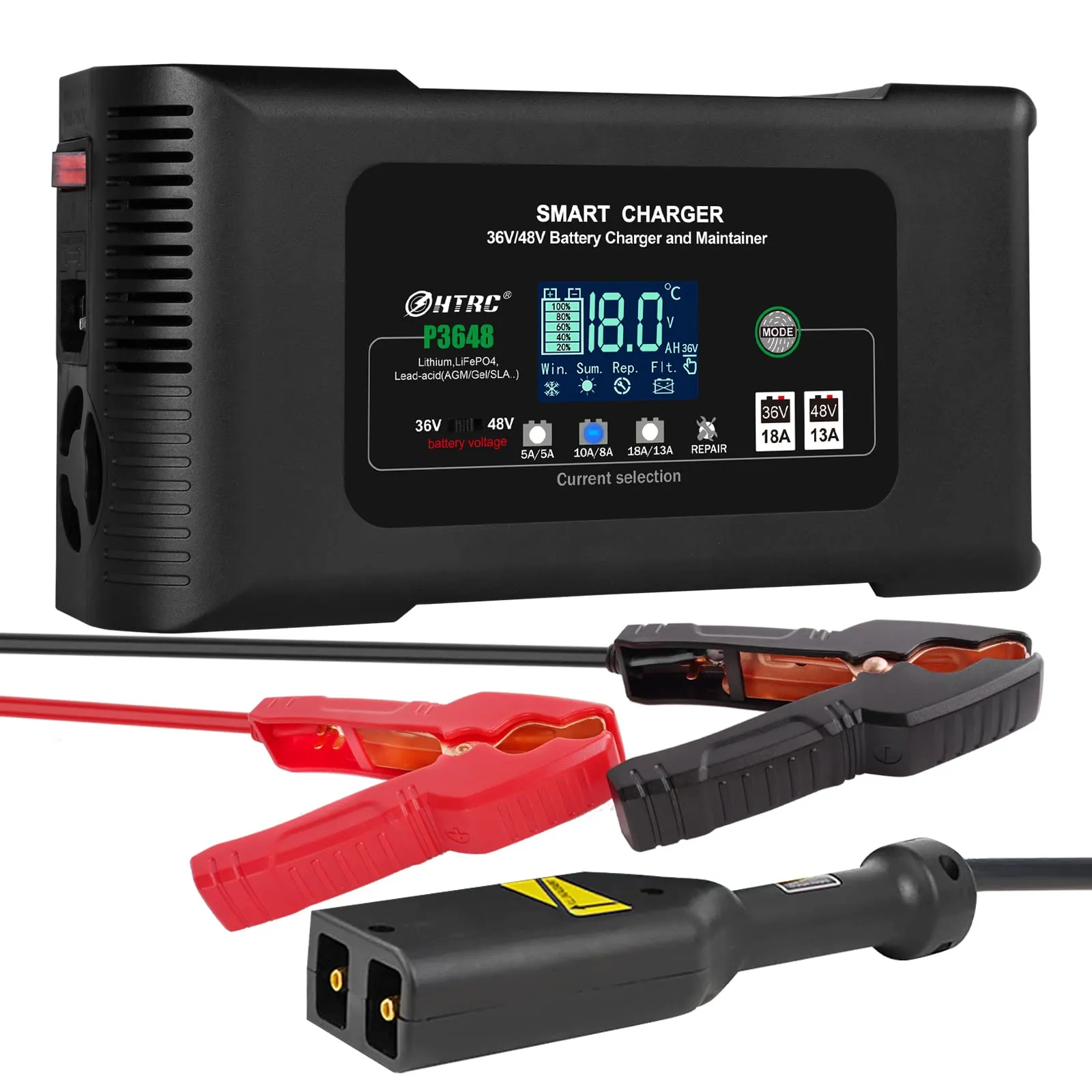 36 Volt Golf cart Charger 18-Amp Smart Charger, Car Battery Charger,Trickle Charger,36V,18-Amp and 48V,13-Amp,Lithium,LiFePO4,Lead-Acid AGM/Gel/SLA.Battery Charger, for EZGO TXT,Car, Boat.