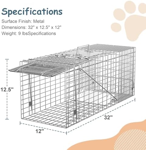 2025 ZENY Live Animal Cage Trap 32′′ X 12.5′′ X 12′′ w/Iron Door Steel Cage Catch Release Humane Rodent Cage for Rabbits  Stray Cat  Squirrel  Raccoon  Mole  Gopher  Chicken  Opossum  Skunk & Chipmunks