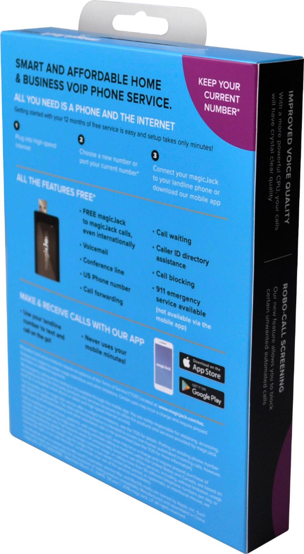 2025 MagicJack – HOME VoIP Telephone Adapter with 12 Months of Service – Black