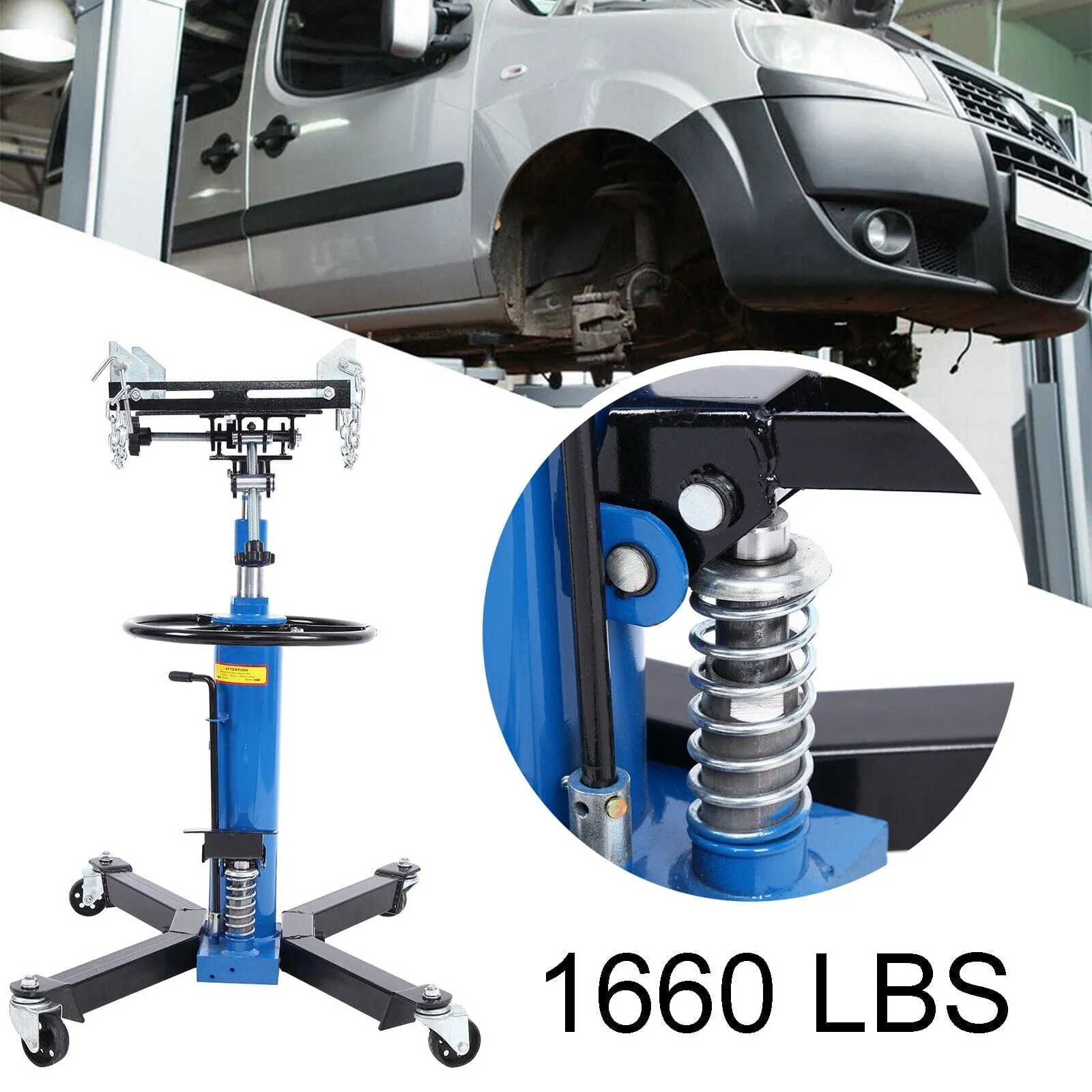 1660 Pounds Hydraulic Car Transmission Jack Vertical Lift with 360° Swivel Wheel Pedal ,Blue,33