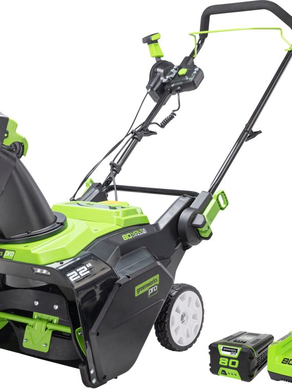 2025 Greenworks – 80V 22” Cordless Brushless Snow Blower with 4.0 Ah Battery and Rapid Charger – Black/Green