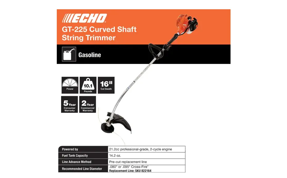 ECHO GT-225 21.2 cc Gas 2-Stroke Cycle Curved Shaft Trimmer