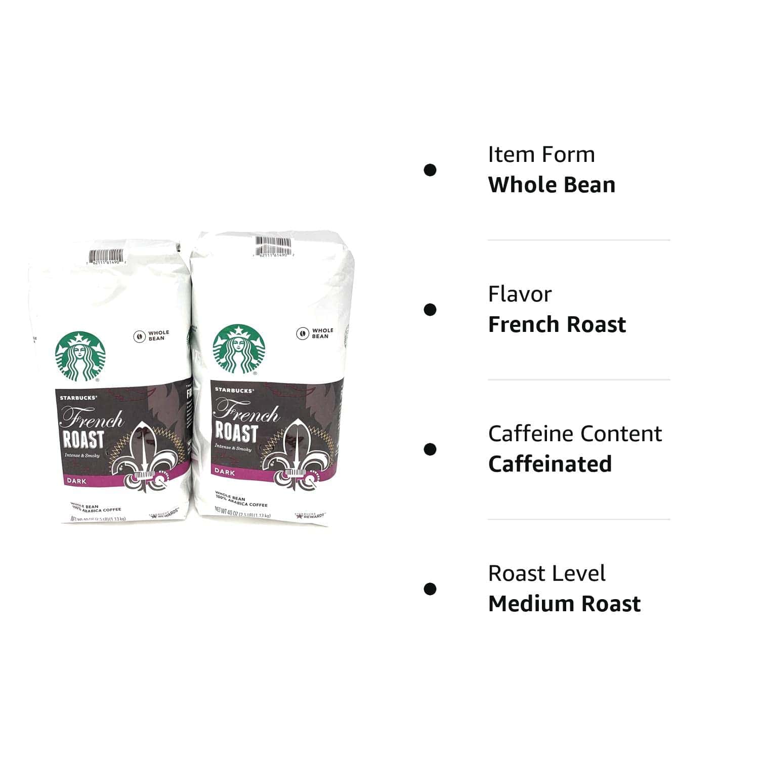 2 Packs of 40 Oz Starbucks French Roast Whole Bean Coffee 80 Oz