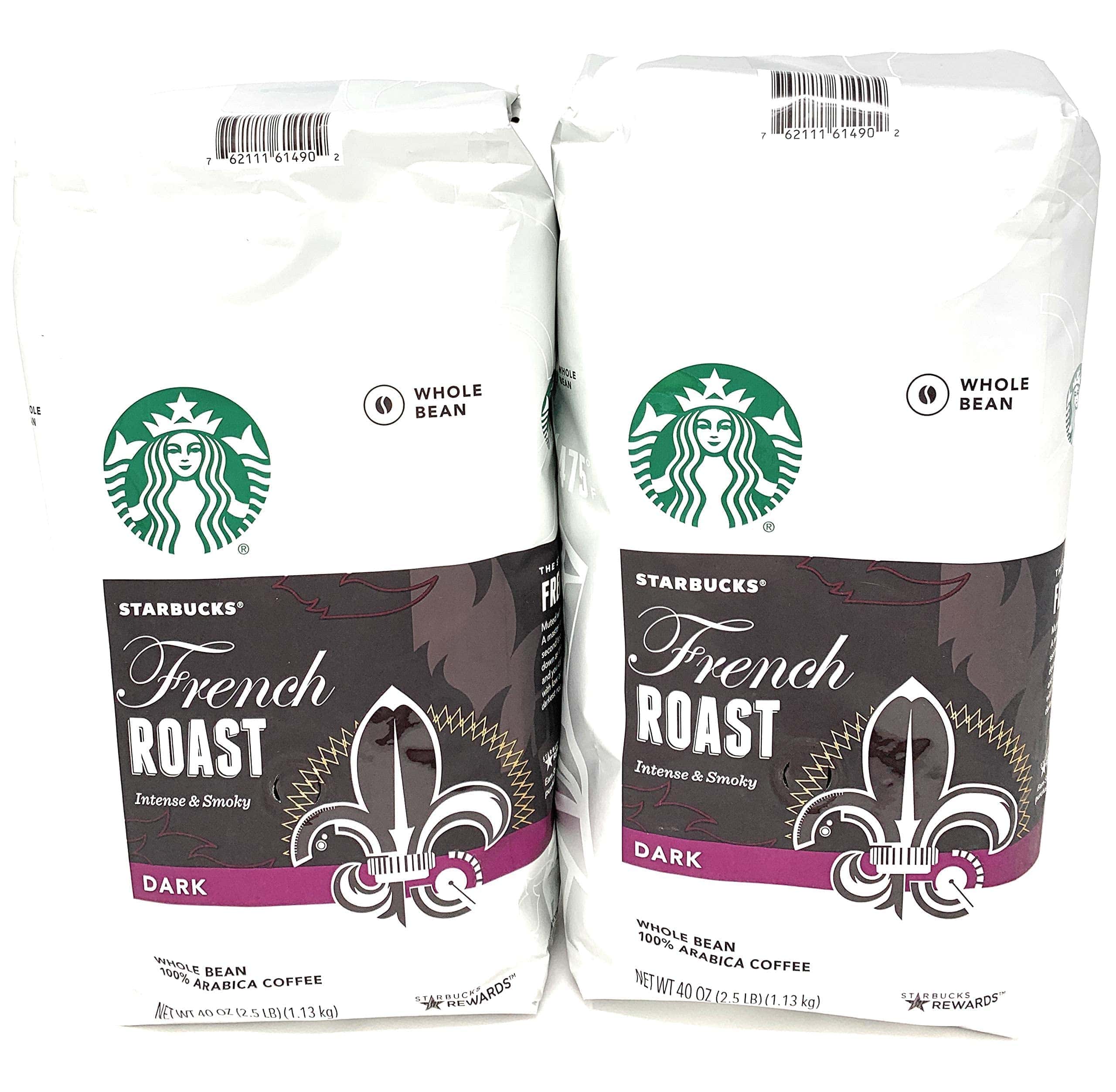 2 Packs of 40 Oz Starbucks French Roast Whole Bean Coffee 80 Oz