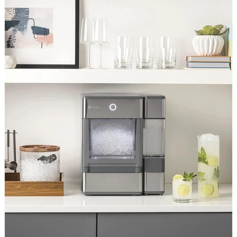 2025 GE Profile OPAL01GEPKT Opal | Countertop Nugget Ice Maker, Stainless Steel Wrap with Gray Accents & LED Lighting