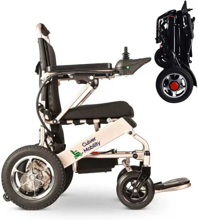 Culver Mobility Electric Power Wheelchair Scooter Fold Lightweight Folding Safe Electric Wheelchair Motorized FDA Approved Aviation Travel (Free Wheelchair RAMP Gift) (Silver-17.5 inc) sgtnighsdesigns