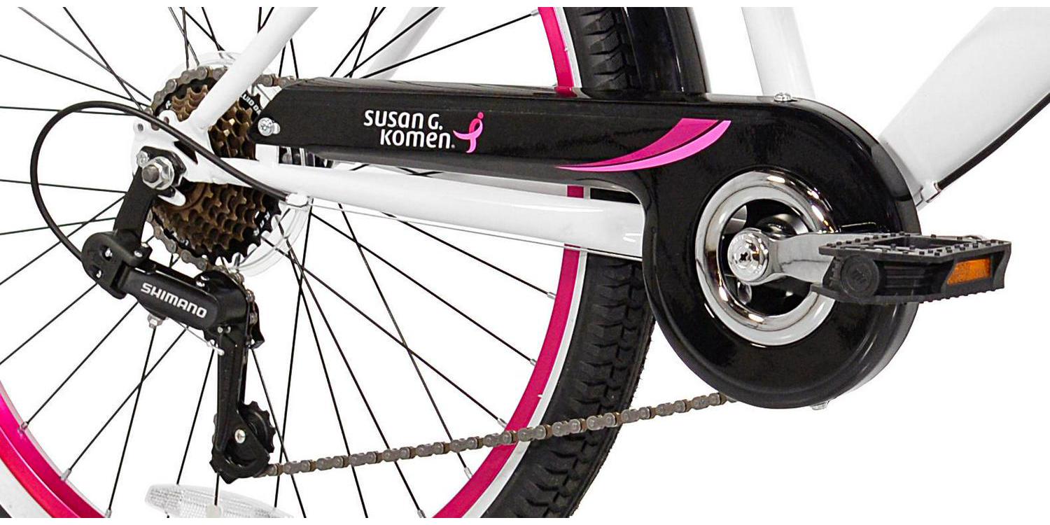 Susan G. Komen 24 In. Multi-Speed Cruiser Girl’s Bike, Pink, White and Black