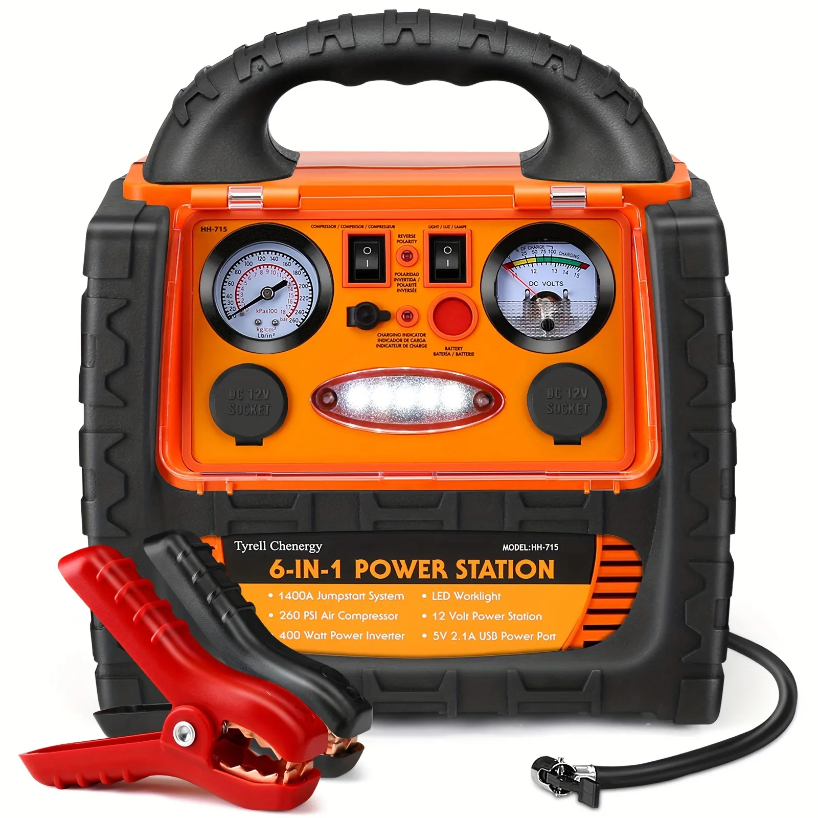 2024 New 6 In 1 Car Jump Starter With Air Compressor, 1400A Peak 150PSI Battery Pack With Tire Inflator, 400W Power Station 2 AC Outlets, 12V Auto Battery Booster Pack, Battery Jump Box Emergency Car