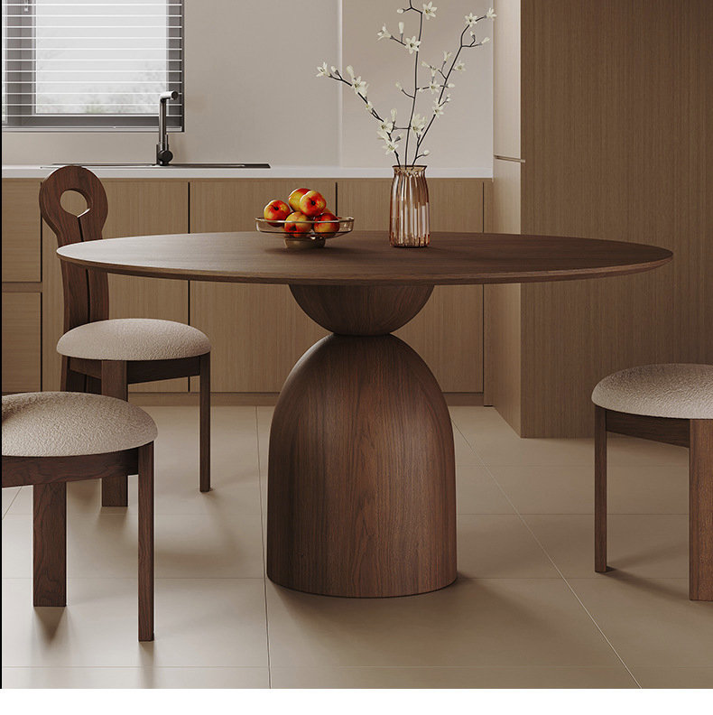 Mid-Century Black Walnut Round Dining Table