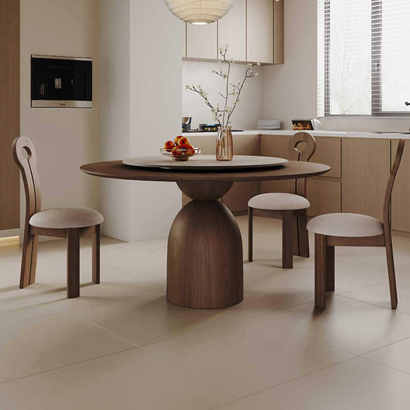 Mid-Century Black Walnut Round Dining Table