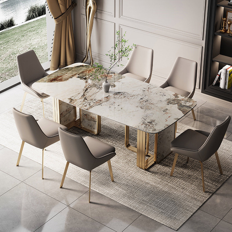 Italian Light-Luxury Glossy Sintered Stone Dining Set