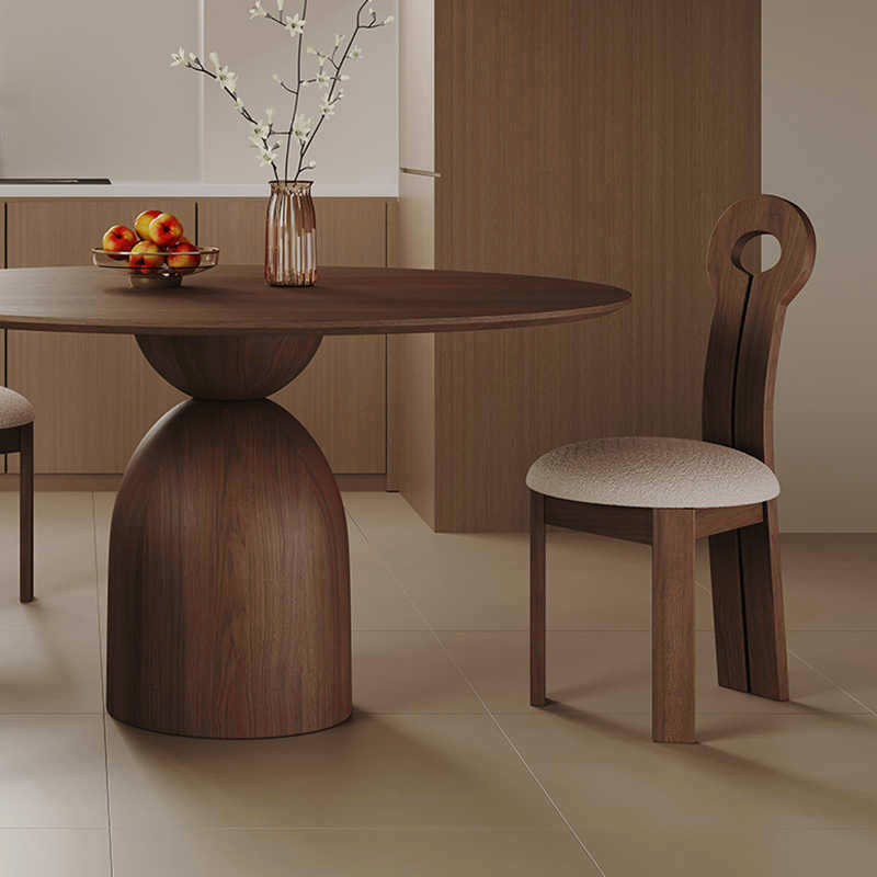 Mid-Century Black Walnut Round Dining Table