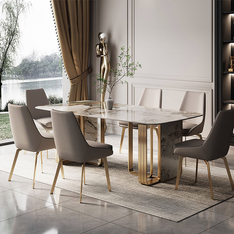 Italian Light-Luxury Glossy Sintered Stone Dining Set